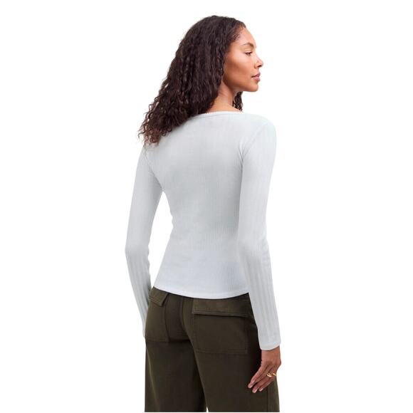 Madewell White Ribbed Essential Scoop Neck Long Sleeve Top XXS NWT - Picture 4 of 9